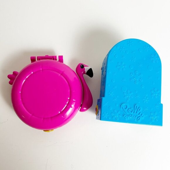Polly Pockets Lot of 2 Compact Playsets Snowball Surprise Flamingo Floatie 2017 - Picture 4 of 8